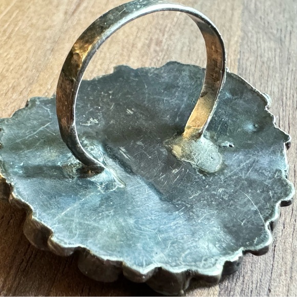 Huge Round Petite Point 1970’s Authentic Blue Turquoise Cluster Ring Size 6-1/2 - Picture 6 of 7